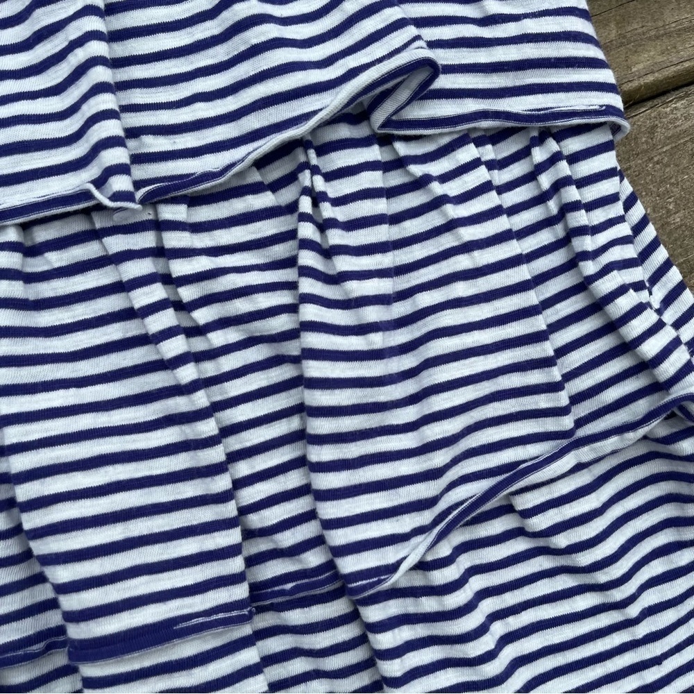 ** Anthropologie postcard blue striped ruffle tiered short sleeve top Small - Picture 3 of 8